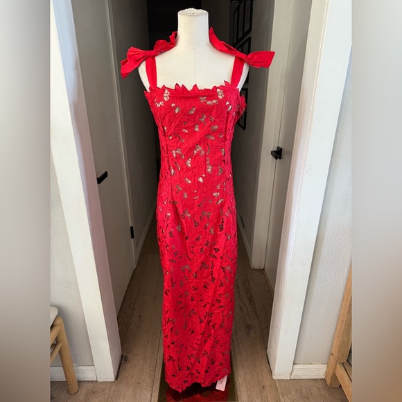 NWT | Micas | Bow Embroidery Cut Out Zipper Slit Slip Maxi Dress | Sz M - Picture 4 of 10